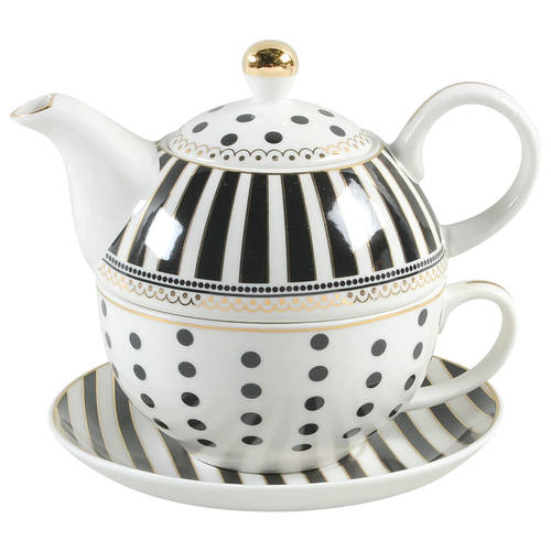 Josephine Black Individual Teapot & Lid with Cup & Saucer