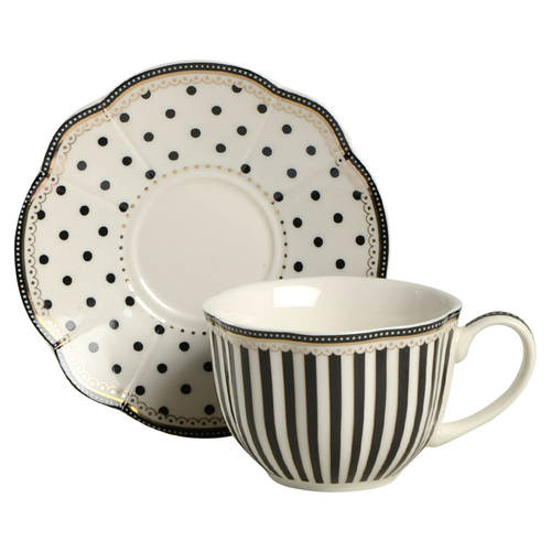 Josephine Black Flat Cup & Saucer Set