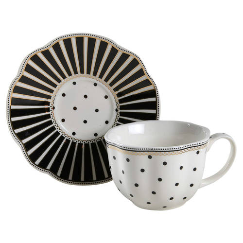 Josephine Black Flat Cup & Saucer Set