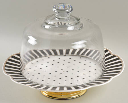 Josephine Black 6 1/2"-7 1/2" Footed Cheese Plate w/ Glass Dome HC