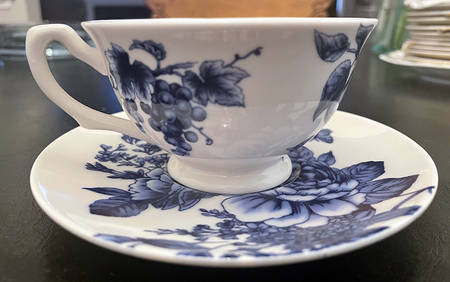 Blue Peony Bouquet Footed Cup & Saucer Set