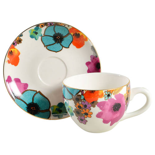 Multi Poppy Flat Cup & Saucer Set