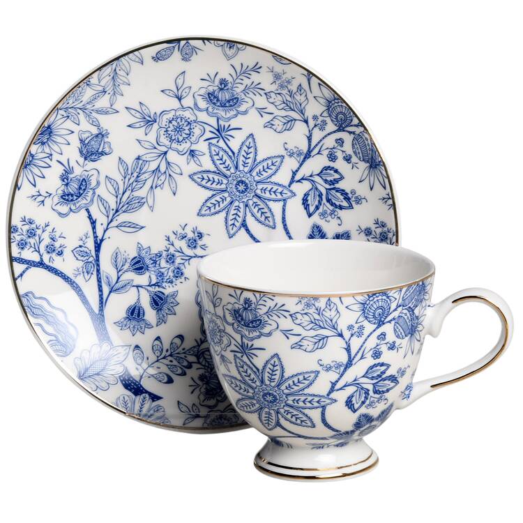 Blue Vine Footed Cup & Saucer Set