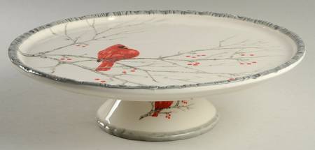 Winter Cardinal 12" Diameter Pedestal Cake Stand