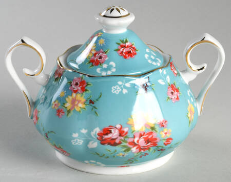 Shabby Rose Turquoise Sugar Bowl & Lid