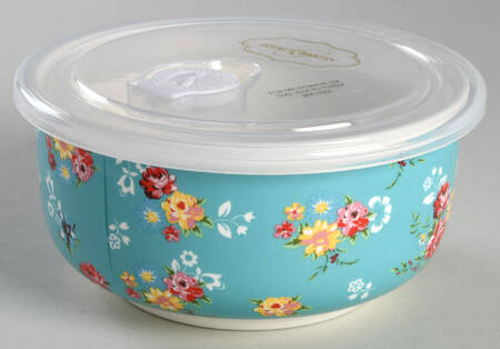 Shabby Rose Turquoise 6" Storage Bowl Ceramic with Plastic Lid