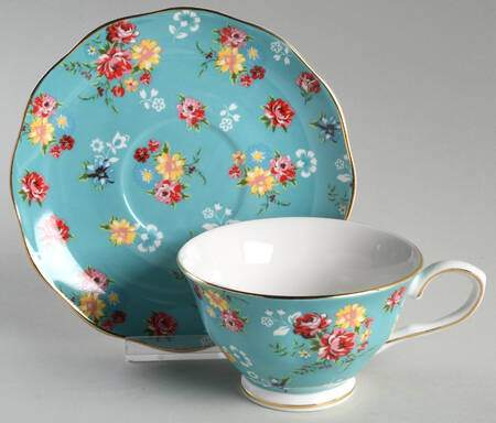 Shabby Rose Turquoise Footed Cup & Saucer Set