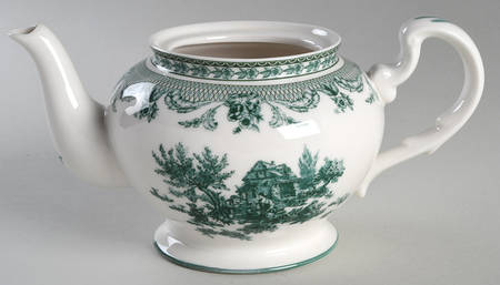 Green Toile Teapot No Lid