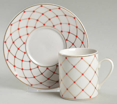 Metallic Trellis Red Espresso Cup and Saucer Set