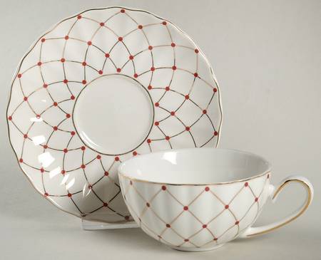 Metallic Trellis Red Flat Cup & Saucer Set