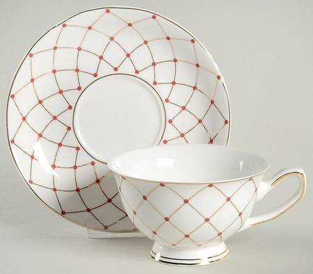 Metallic Trellis Red Footed Cup & Saucer Set
