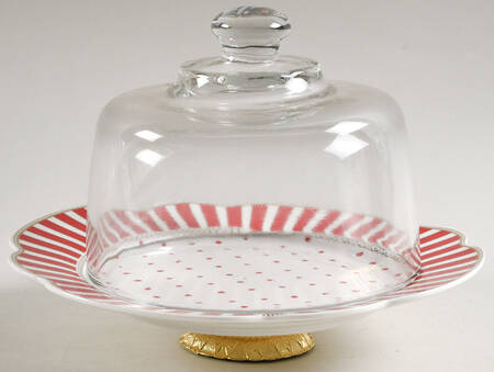 Josephine Red 6 1/2"-7 1/2" Footed Cheese Plate w/ Glass Dome HC