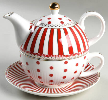 Josephine Red Individual Teapot with Cup & Saucer