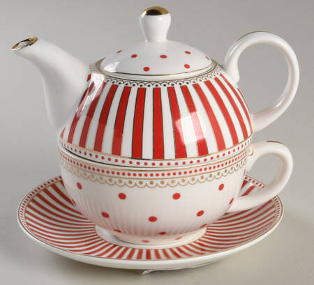 Josephine Red Individual Teapot with Cup & Saucer