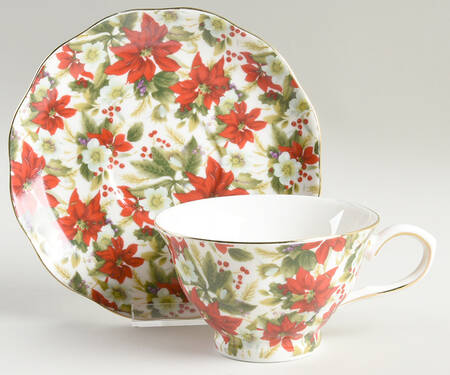 Poinsettia Chintz Footed Cup & Saucer Set