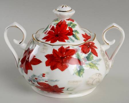 Poinsettia Chintz Sugar Bowl & Lid