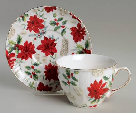 Poinsettia Chintz Flat Cup & Saucer Set