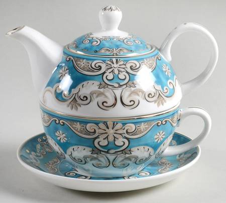 Venetian Turquoise Individual Teapot & Lid with Cup & Saucer