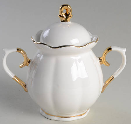 Scallop White (Gold Trim) Sugar Bowl & Lid