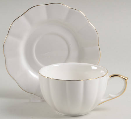 Scallop White (Gold Trim) Flat Cup & Saucer Set