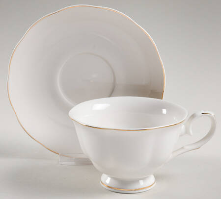 Scallop White (Gold Trim) Flat Cup & Saucer Set