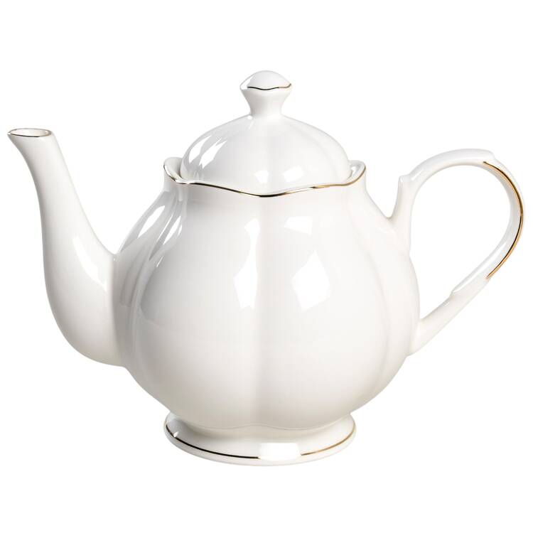 Scallop White (Gold Trim) Teapot & Lid