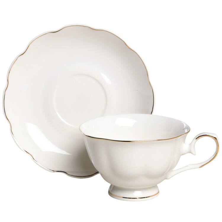 Scallop White (Gold Trim) Footed Cup & Saucer Set