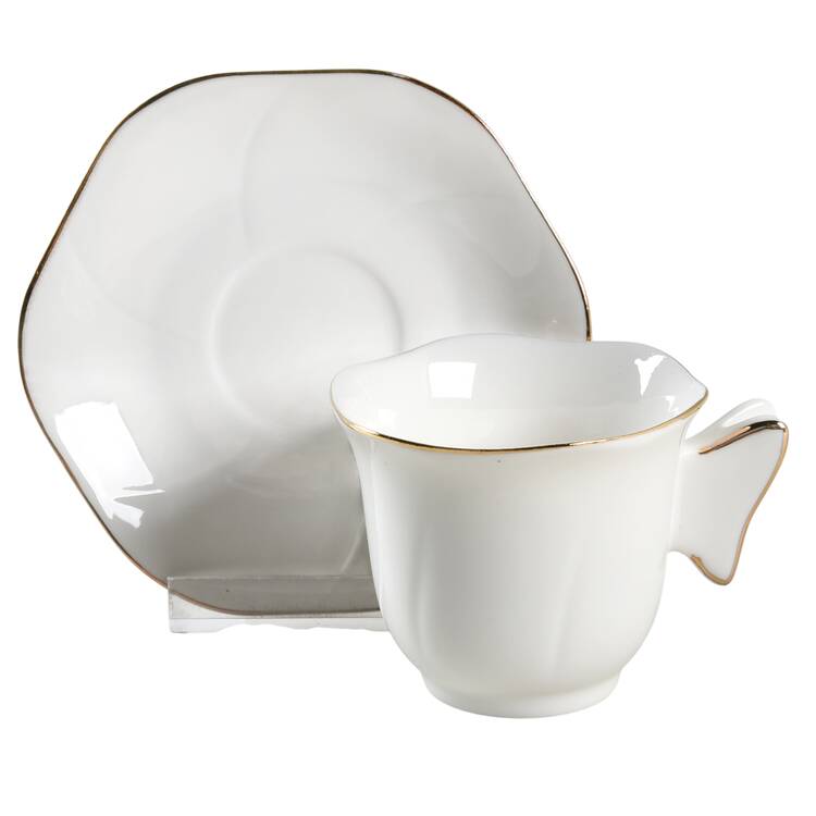 Scallop White (Gold Trim) Flat Demitasse Cup & Saucer Set
