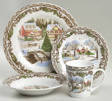 Christmas Toile 4 Piece Place Setting