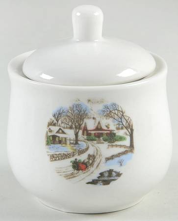 Christmas Toile Sugar Bowl & Lid