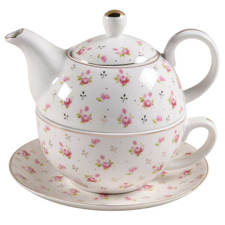 Pink Rose Individual Teapot & Lid with Cup & Saucer