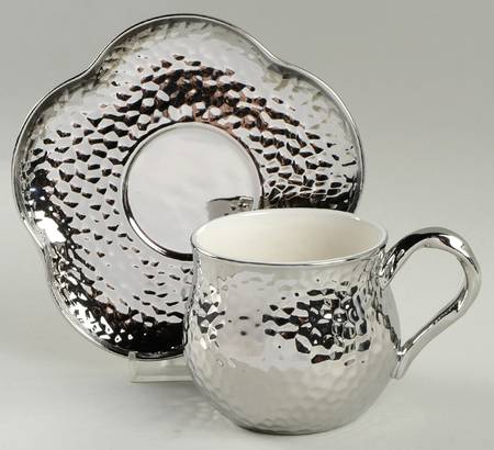 Silver Hammered Flat Cup & Saucer Set