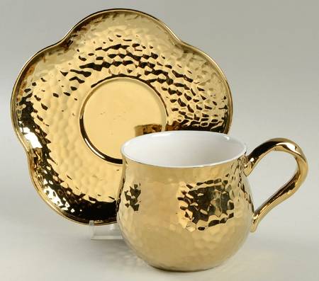 Rose Gold Hammered Flat Cup & Saucer Set