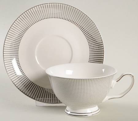Grey Pin Dots Footed Cup & Saucer Set