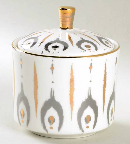 Grey Ikat Sugar Bowl & Lid