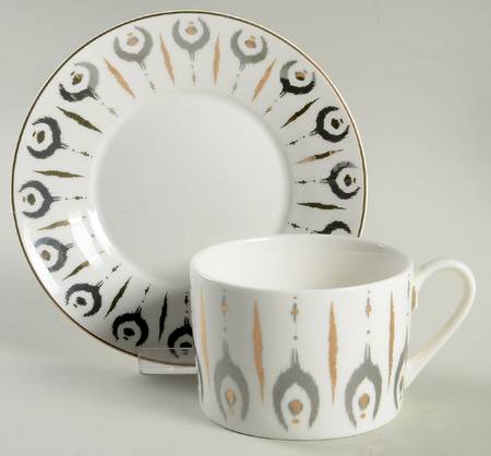 Grey Ikat Flat Cup & Saucer Set