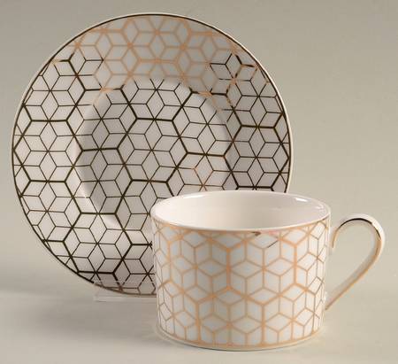 Gold Cube Flat Cup & Saucer Set