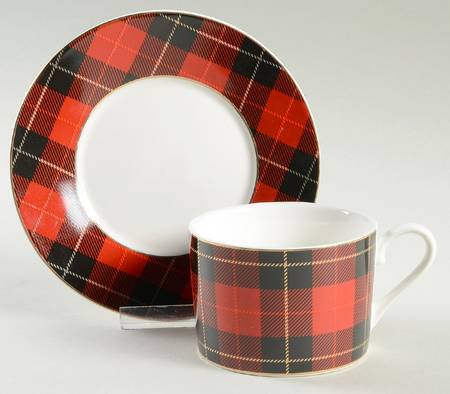 Red Plaid Flat Cup & Saucer Set