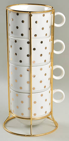 Variety Gold Dots Stackable Mug - Set of 4 & Metal Holder