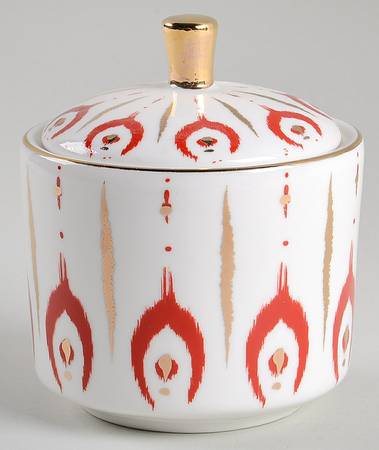 Red Ikat Sugar Bowl & Lid