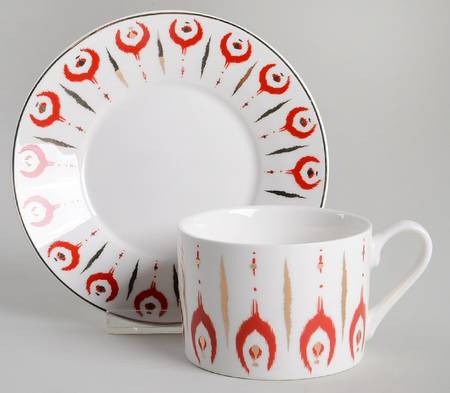 Red Ikat Flat Cup & Saucer Set