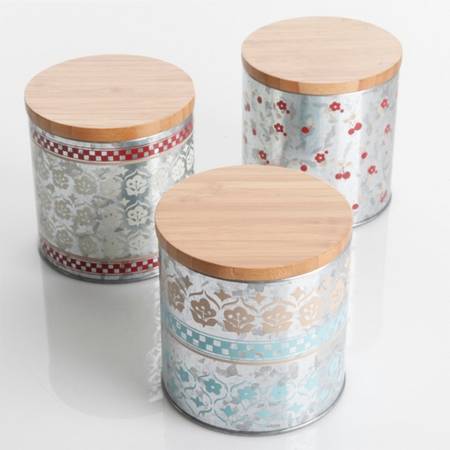 Hollydale (3 Pc Motif Set) Small Metal Canister & Wood Lid