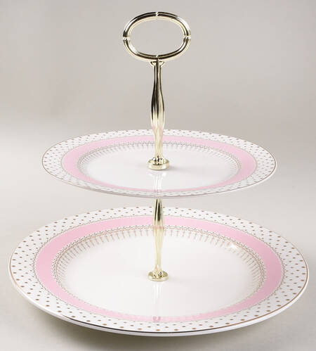 Pin Dots Pink 6 5/8"-10"  2 Tiered Serving Tray (Dp, Sp) HC