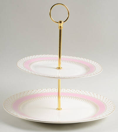 Pin Dots Pink 2 Tiered Serving Tray (Dinner & Salad Plate)