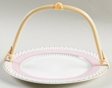 Pin Dots Pink 5 3/8"-5 5/8" Bamboo Handled Serving Plate  HC