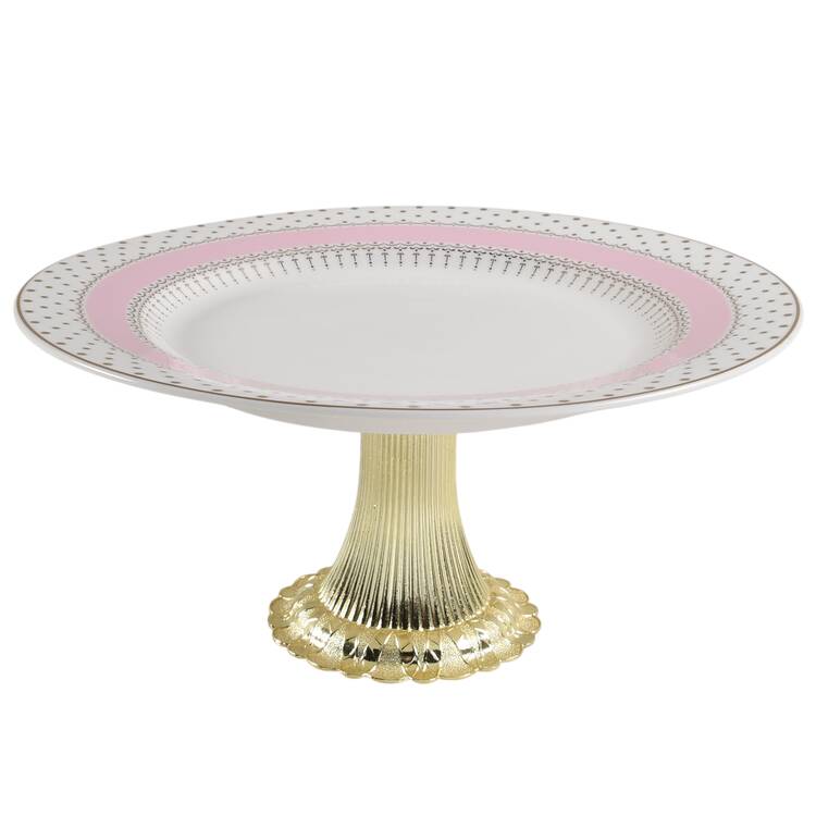 Pin Dots Pink Cake Stand with 4"-5" Metal Pedestal  Hc