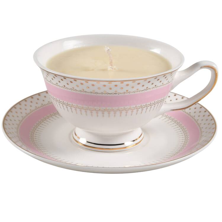 Pin Dots Pink Scented Cup & Saucer Candle-Coffee  HC