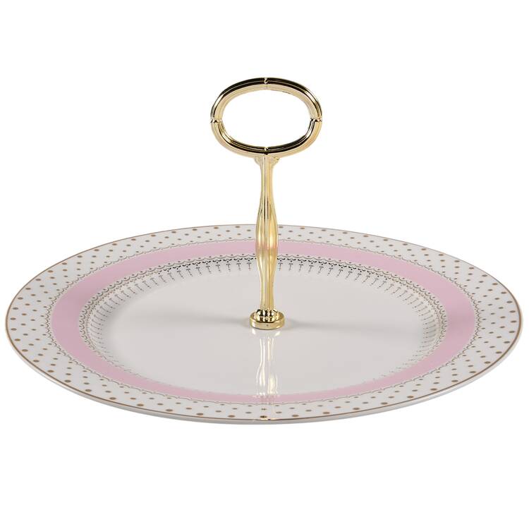 Pin Dots Pink Round Serving Plate with Handle (CH) HC