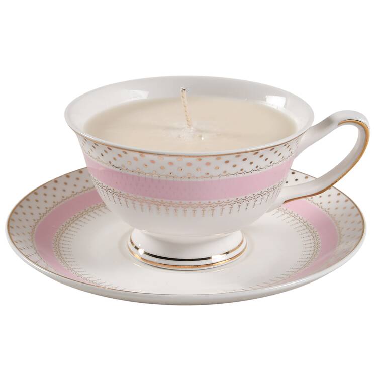 Pin Dots Pink Scented Cup & Saucer Candle-Vanilla  HC