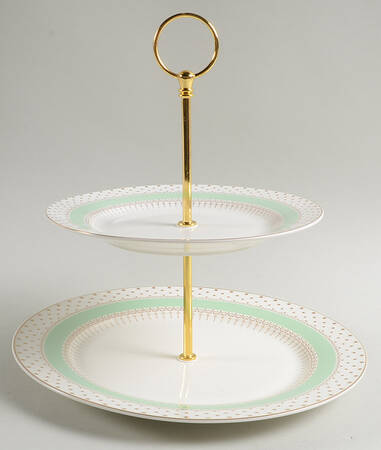 Pin Dots Mint Green 2 Tiered Serving Tray (Dinner & Salad Plate)